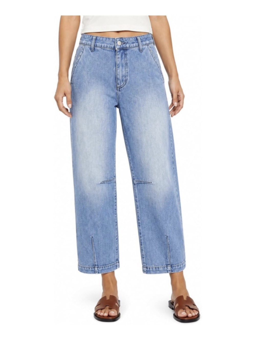 Women's Barrel Jeans High Waisted Cropped Tapered Denim Pants L